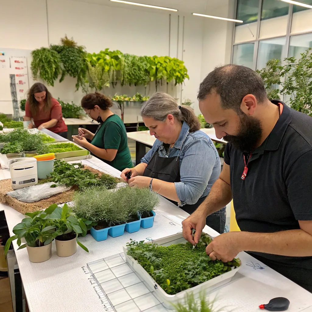 Participants engaging in a SOLVIANEX plant composition workshop