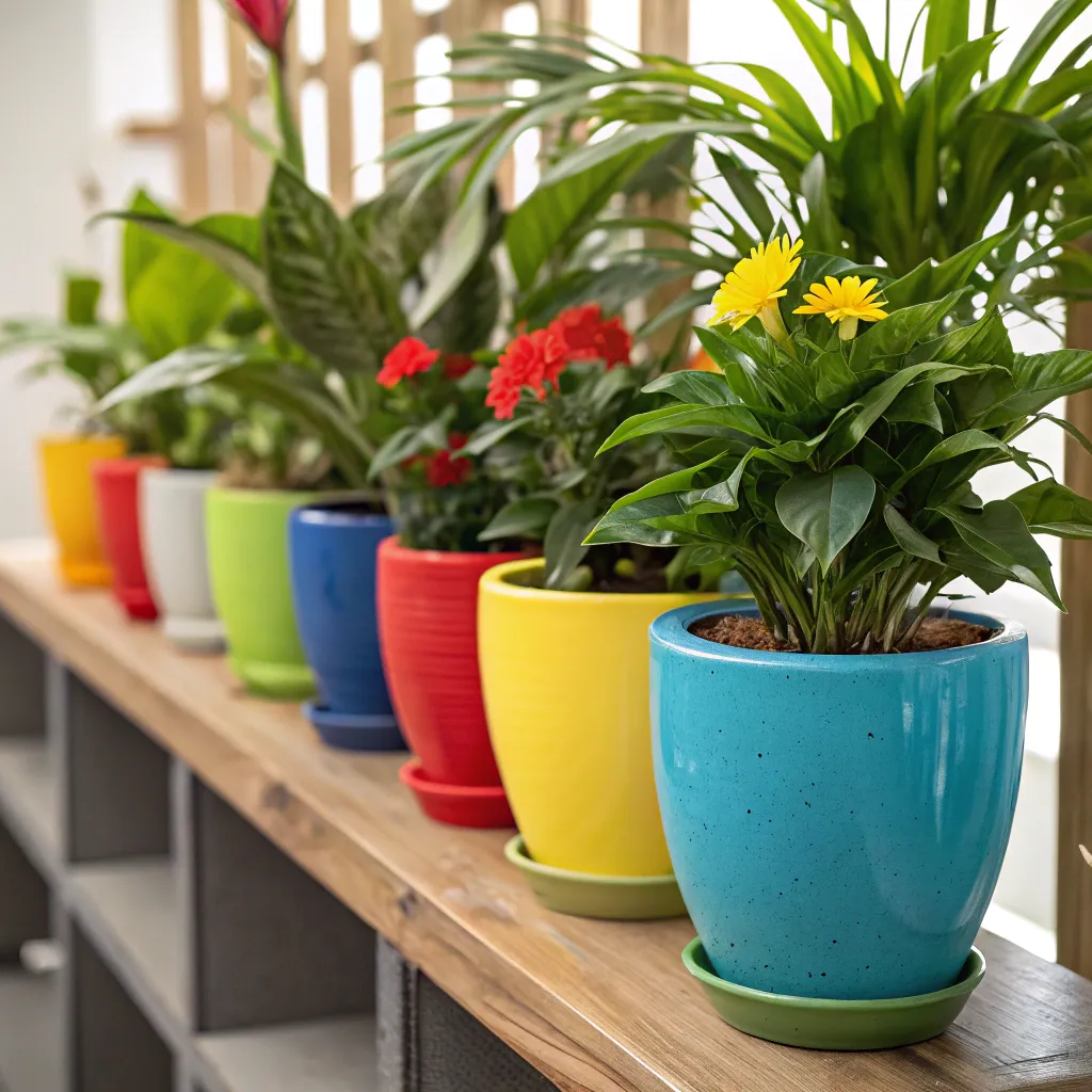 An array of colorful plant vases